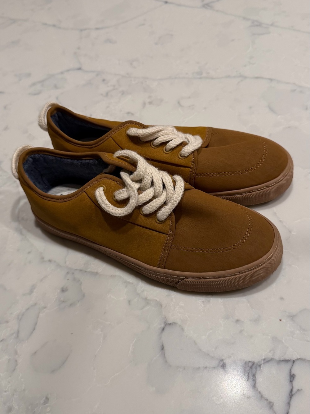 Zara Kids Tan Canvas Lace-Up Sneakers with Cream Laces